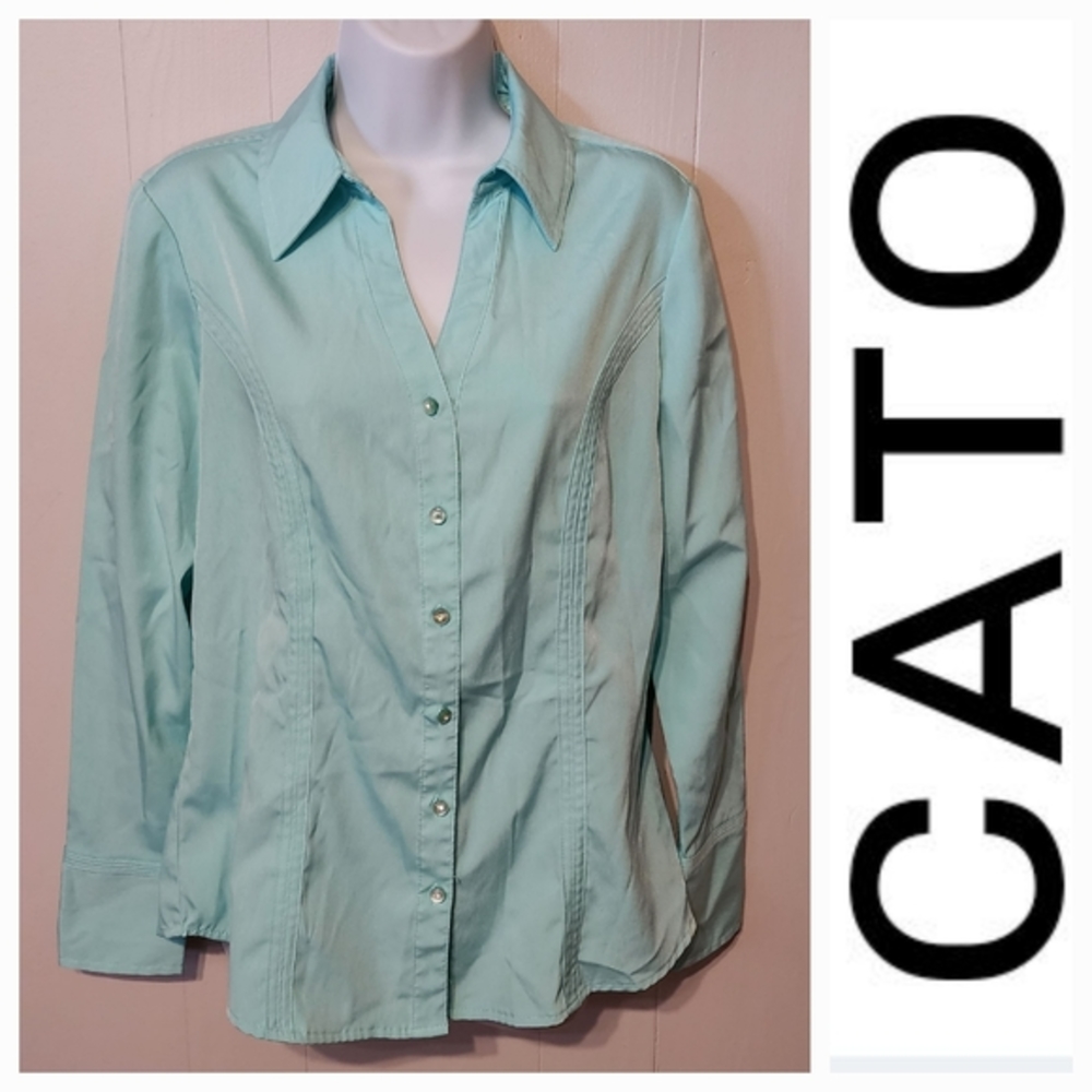 Cato Blue Green Button‎ Front Shirt Long Sleeve Fitted Medium Shirt  A155